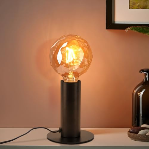 GBLY Nachttischlampe Vintage Tischlampe E27 Tischleuchte Schwarz MAX.40W | mit Stecker inkl. Schalter Nachttischleuchte Industrial Retro Nachtlampe für Schlafzimmer Wohnzimmer - Ohne Leuchtmittel
