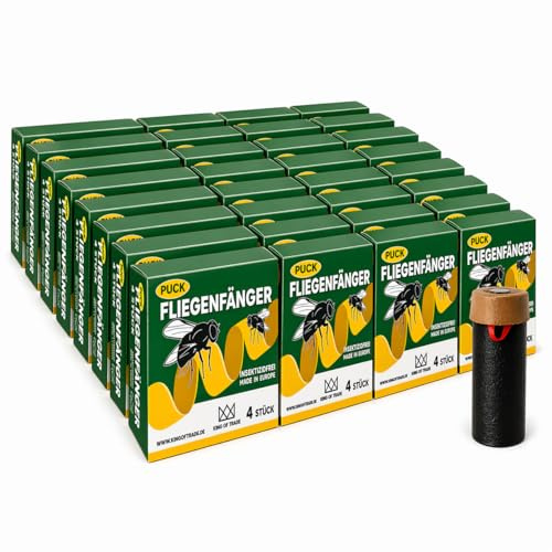 King of Trade Fliegenfänger 16 Rollen – Puck Fliegenfalle ohne Gift – Leimfalle gegen Fliegen, Mücken & Insekten – Geruchlos, Stark Klebend, für Küche, Stall & Outdoor