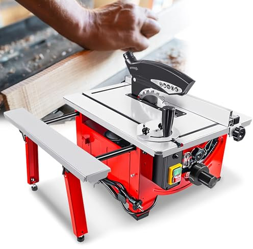 SAIYERUS 2900W Portable Table Saw, 7200RPM Powerful Tablesaw, 90°Cross Cut & 0-45°Bevel Cut, Jobsite Table Saw Adjustable Depth(5-45mm), for Woodworking, Soft Metal, Plastic,52 x 65cm
