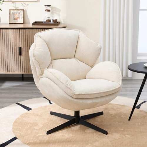 chairus Poltrona Girevole Salotto in Tessuto Poltrona Imbottita Non-Regolabile Poltroncina Boucle con Gambe in Metallo Poltroncina Moderna per Soggiorno/Camera da Letto, Bianco