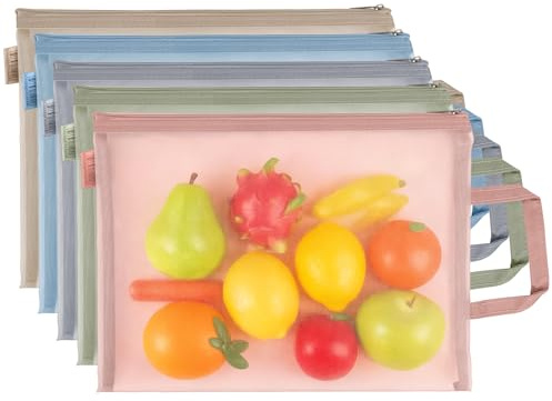 Ipow custodia a rete A4 con chiusura lampo, 5 sacchetti portatili, astuccio portaoggetti in rete per costruzioni, puzzle, giocattoli, documenti, ufficio, viaggio