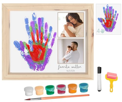 HuBorns - Cornice Impronta Mani e Piedi Neonati con Spazio per 4 Impronte, Kit Impronta Mani Famiglia per Dipingere Impronte, Set Impronte Mani e Piedi Neonato Ideale Regalo Neonato