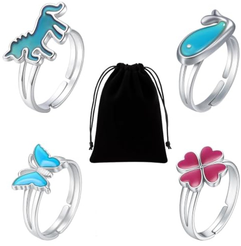 BrKern 4 Stimmungsring, Temperaturwechsel Schmuck, Emotionen Spielzeug | Stimmungsring , Farbwechsel Schmuck, Verstellbare Ringe, Emotionen Spielzeug, Partyaccessoires, Geschenkidee