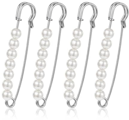 4 stycken pärlbroscher, brosch damer silver broscher för kläder stora säkerhetsnålar broscher nålar säkerhetsnålar säkerhetsnålar halsband med pärlor brosch för pullover dukar kjolar (silver)