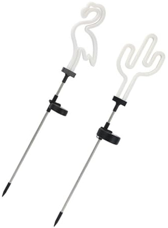 Plastique et Fer Lampe Solaire Flamant Rose Cactus 2 Pièces | Décoration Extérieure de Jardin, Usage Solaire, Forme Originale, Coloris Blanc, pour Allées et Massifs