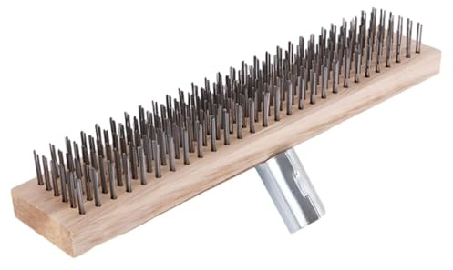 Brosse à balai métallique – 30 cm – Balais de jardin à poils durs | Balais flexibles et robustes en acier de nettoyage de jardin, avec manche en bois, brosse à gratter et râteau à feuilles pour béton