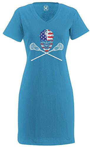 USA Crossed Lacrosse Sticks & Helmet - Lax Bro Ladies Dress (Light Blue, Small/Medium)