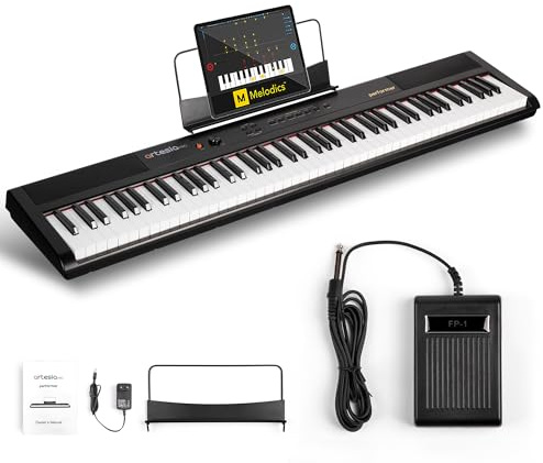 Artesia Portable 88 Key Weighted Keyboard Electric Piano, Digital Keyboard Piano with Full-Size Velocity Sensitive Keys, Built in Speakers, Headphone Output, Sustain Pedal and Melodics Lesson