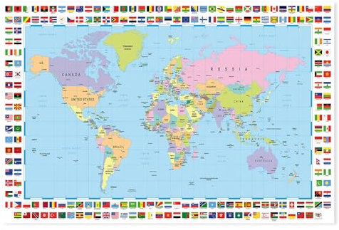 Postereck - 0609 - Hochwertiges Weltkarten Poster | Weltkarte Wand zum aufhängen | Unterricht Klassenzimmer Schule World Map Wall | Landkarte Welt XXL | Poster - DIN A2-42,0 cm x 59,4 cm