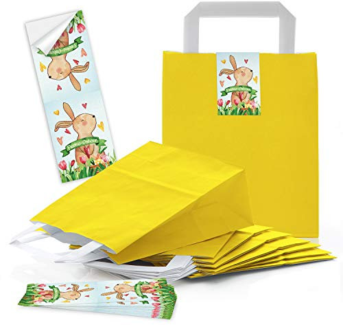 Logbuch-Verlag 25 Papiertüten Ostern gelb mit Osterhase Aufkleber - Osternest zum Befüllen für Kinder, Kudnen & Kollegen 22 cm
