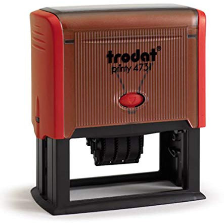 Stempel Trodat Printy 4731 Datumstempel mit Text (70x30 mm), für 4 Zeilen und Datum ACHTUNG Deutsche Wochentage, in verschiedenen Farben, gleich Online gestalten!!! (rot)