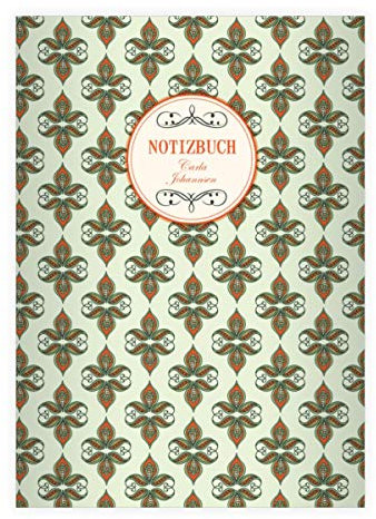 16 personalisierte Edle Vintage DIN A4 Schulhefte, Schreibhefte mit dekorativem, floralem Paisley, hellgrün Lineatur 21 (liniertes Heft 16 Blatt/32 Seiten) Notizheft, Kladde für Schule, Uni