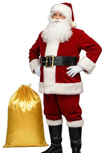 Potalay Men's Deluxe Santa Suit 11pc. Christmas Adult Santa Claus Costume (XXX-Large)