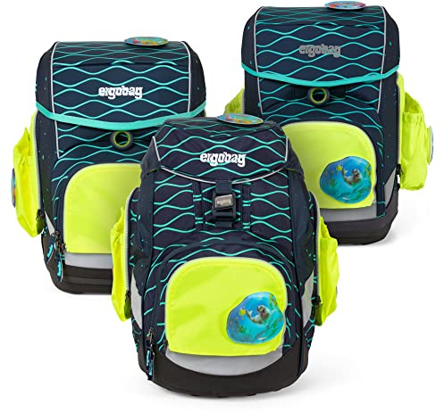 ergobag 3-teiliges Set, leicht, seitliche Reißverschlusstasche, Sicherheitssystem für Jugendliche, Unisex