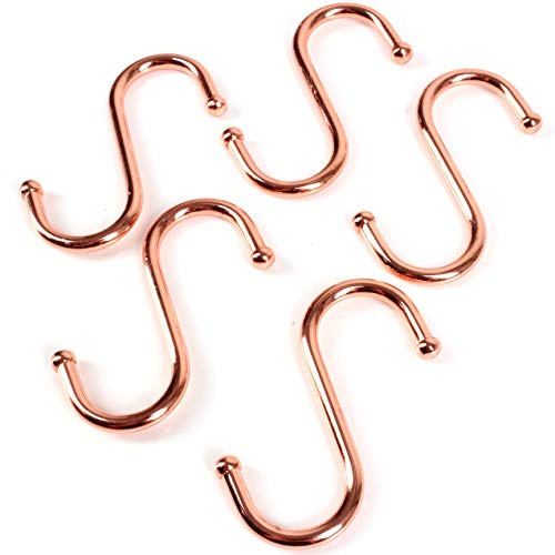 10x Copper Metal Ball End S Hooks 75mm (3) Kitchen Bathroom Pan Pot Utensil Clothes Jewellery Tool Hanger