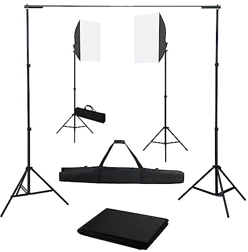 vidaXL Kit de Estudio Fotográfico con Focos Softbox y Telón de Fondo Soportes Juego de Lámparas Luces Trípode Fotografía Escenarios Profesional