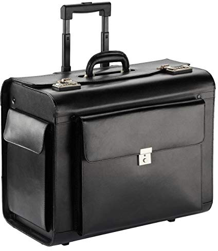 Extra Großer Leder Aktenkoffer Pilotenkoffer Rollen Trolley Schwarz 50cm Bowatex