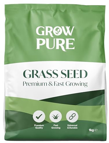 Grass Seed (1kg Covers up to 60 sqm) Fast Growing Grass Seed for Quick Lawn Patch Repair and New Lawns. 1kg Hard Wearing Suitable for Shade and UK Climate.
