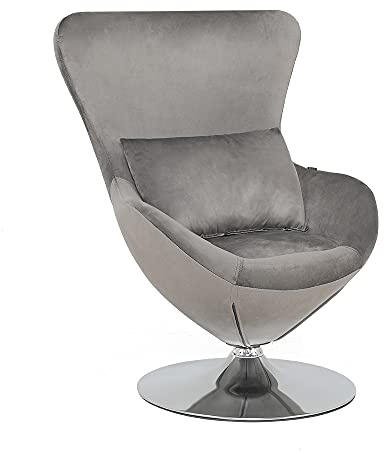 Mingone Samt Eiersessel Drehstuhl Drehsessel in Ei-Form mit Kissen Einzelsofa Club Sofa Loungesessel Cocktailsessel Polstersessel mit Rücklehne (Dunkelgrau)