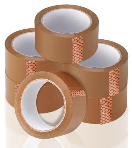 G4GADGET 6 Pack Brown Packing Tape (48mm x 66m) – Extra Strong Adhesive Parcel Tape for Moving Boxes, Shipping, Storage & Office Use – Heavy Duty & Long-Lasting Sealing Tape