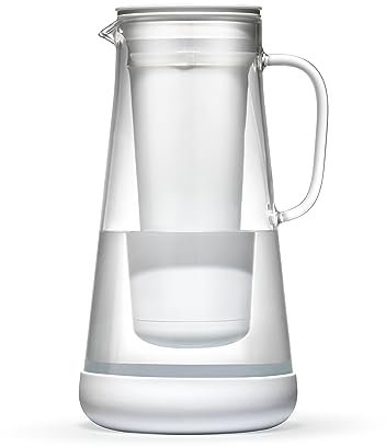 LifeStraw Home Carafe filtrante d'eau en verre avec base en silicone; Protection contre bactéries, parasites, microplastiques, plomb, mercure, PFAS et autres produits chimiques; 1,6 L, White (blanc)
