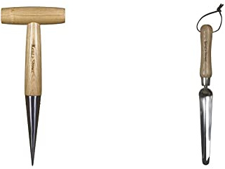 Kent & Stowe Pflanzholz – Setzholz aus Edelstahl zum Pflanzen von Zwiebeln und Sämlingen, 28,5 cm & schmale Pflanzkelle – Handschaufel aus Edelstahl zum Pikieren und Umpflanzen, 33 cm