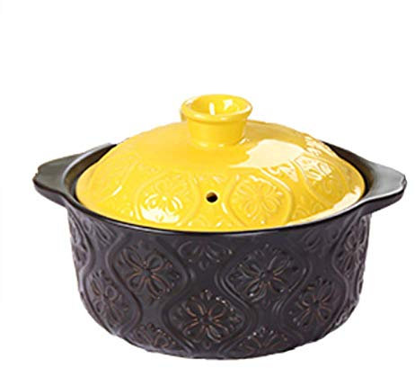 Casseruola in ceramica con pentola di terracotta, pentola per zuppa con coperchio e manico Brasiera Pentole per brasare sane Bibimbap Pentola a cottura lenta nera 1,58 quart (nero 1,58 quart)
