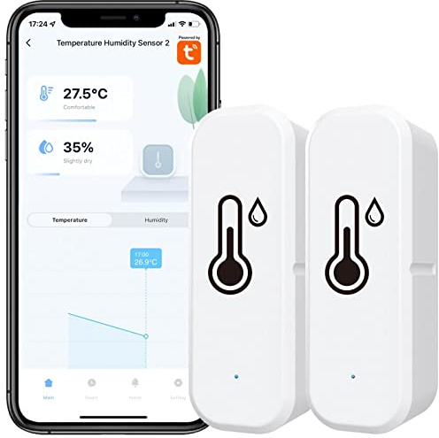 2 STK Tuya WLAN Hygrometer Thermometer Sensor, mit App-Aufzeichnung, Erinnerung an schwache Batterie, Smart Thermometer Sensor funktioniert mit Alexa, Tuya & für Smart Life, für Zuhause, Weinkeller
