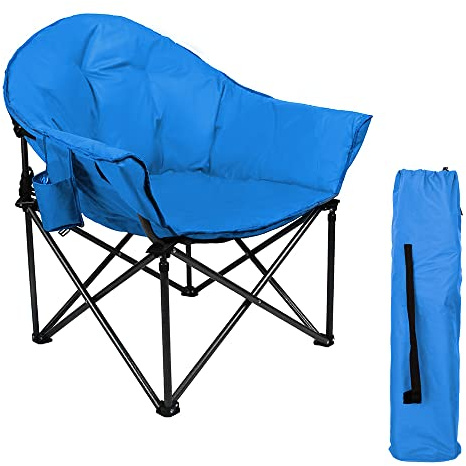 HIGH POINT SPORTS Campingstuhl Faltbar Moon Chair XXL bis 150kg Klappstuhl Extra Breit Campingsessel Angelstuhl für Indoor Outdoor Camping Blau