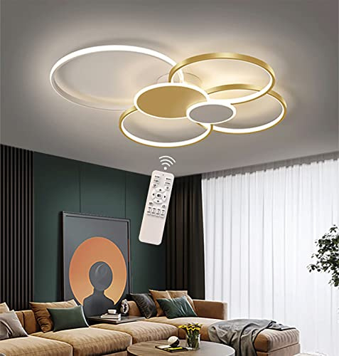 Hsyyz LED Deckenleuchte Dimmbar Wohnzimmer Deckenlampe mit Fernbedienung Modern Chic Wohnzimmerlampe Kreatives Design Metall Acryl Beleuchtung Wohnzimmer Kronleuchter (Gold+weiß, 80cm/72W)