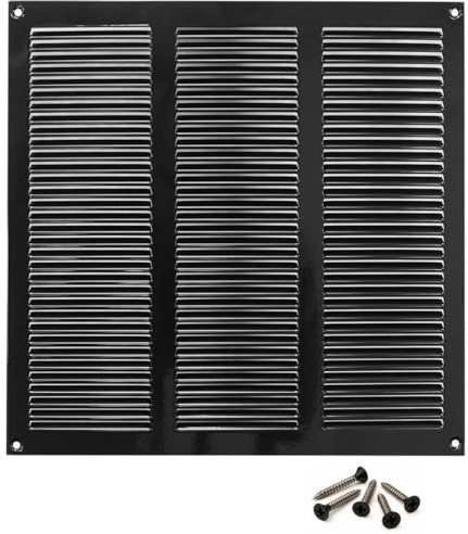 300x300mm Ventilationsgaller i Svart Stål med Myggskydd - Metallgaller för Ventilation