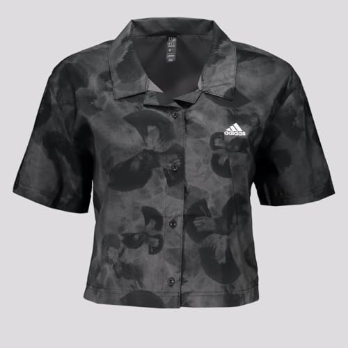 Adidas Damen Floral Graphic Crop Woven Polo Shirt Hemd
