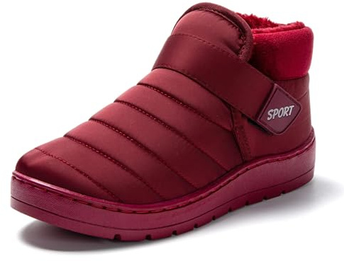JOMIX Zapatillas Casa Mujer Invierno Calientes, Pantuflas Cerradas de Felpa, Botas con Cierre, Interior Exterior, Rojo, 39 EU