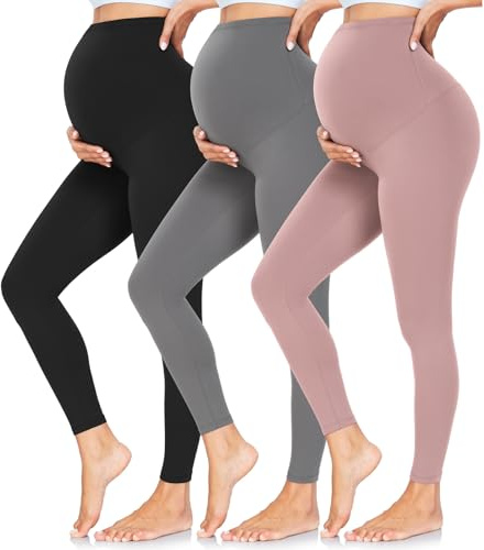CTHH Women's Maternity Leggings Over The Belly Pregnancy Yoga Pants Activewear Workout Leggings, Black Grey Pink for Yoga, Workout, Work, Athletic, Lounge, Gifts for Pregnant Women