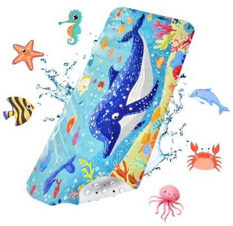 Baby Bath Mat Non Slip Anti Mould 100x40cm, Kids Shower Mat Non Slip Anti Mould, with Suction Cups and Drain Holes, Machine Washable Bathtub Mat, Easy to Clean & Quick Dry