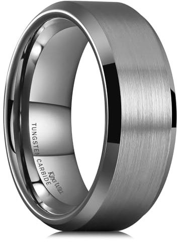 King Will Gunmetal Gray 8mm Basic Wedding Ring For Men with Brushed Matte Surface Beveled Polished Edge Comfort Fit Size 11