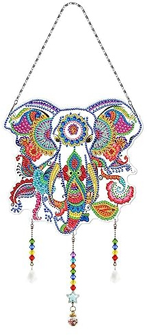 Generisch DIY Diamond Painting Elefant Aufhängen Windspiel Bastelset, Kristall Sonnenfänger Anhänger Bastelset Diamanten Painting Geschenk für Mutter, Garten Hof Fensterdeko-07