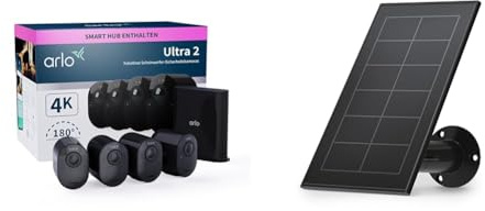 Arlo Ultra 2 Überwachungskamera Aussen WLAN, Kabellos & Zertifiziertes Zubehör, Solarpanel, Kabel 2.4m, Wetterfest