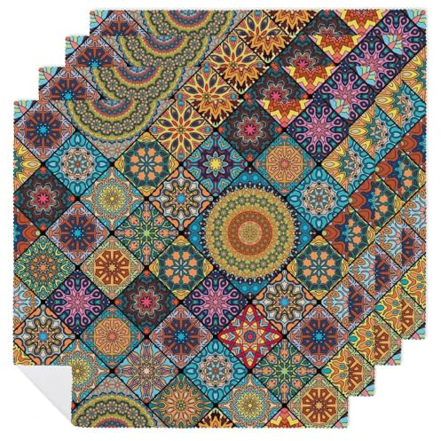 Stoffservietten, bunt, Boho-Mandala, waschbar, Tischservietten für Hochzeit, Party, Abendessen, Weihnachten, 45,7 x 45,7 cm, 4 Stück