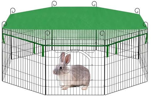 EUGAD Freilaufgehege Kaninchen aus Robustem Metall Laufstall für Kleintiere mit Erdspießen, inkl. Tür mit Verriegelung & Schutznetz, Witterungsbeständig,56x56 cm, 8 Elemente