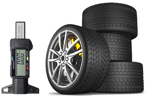 DOETYD Tyre Tread Depth Gauge Digital UK 0-25.4mm/1Inch Portable Tire Tread Depth Checker Measuring Tool with Large Clear LCD Display for Cars, Vans, Trucks Measuring Wheel, Black