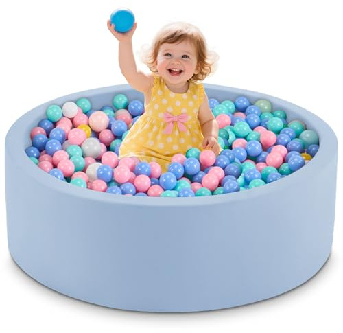 Aunekiv Bällebad für Baby ab 1 Jahr, Rundes Weiches Schaumstoff-Bällebad ohne Bälle, 90x30 cm Bällepool Spielzeug für Kleinkinder, Hellblau