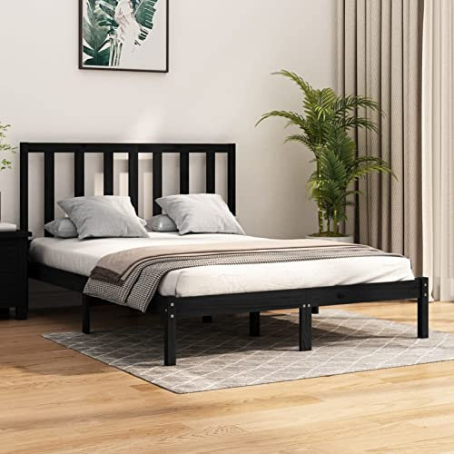 Iiaky Massivholzbett Bettgestell Bed Frame Bett Mit Bettkasten Hausbett Bett Massivholz Schwarz Kiefer 140x190 cm - 3105144