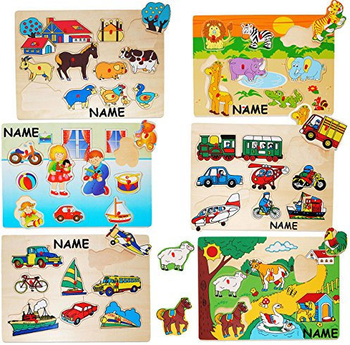 alles-meine.de GmbH 1 Brett Steckpuzzle mit Griffen - Tiere/Figuren/Fahrzeuge/Kinder - incl. Name - aus Holz - großes Holzpuzzle/Einlegepuzzle - Griff Legespiel - L..