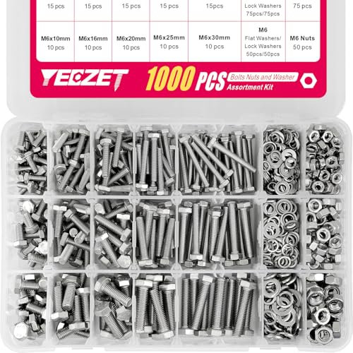 YEEZET 1000pcs M4 M5 M6 Kit Assortimento di Bulloni e Dadi Rondelle, Set di Assortimento di Bulloni Metrici in Acciaio Inossidabile 304, 15 Dimensioni Più Comuni, 10-40 mm