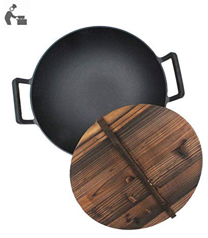 CHFYIJYHM Wok Cóncavo Poco Profundo De Hierro Fundido,Wok De Hierro Fundido Antiadherente Profesional Grande Sin Recubrimiento De Inducción,B-34CM(34CM)