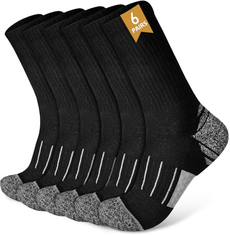 Aomig herrstrumpor, 6 par termiska varma vinterbomullsstrumpor, ventilerande sportstrumpor för män, Work Casual Crew-strumpor Kvinnor Herr, Vandring Trekking Walking Athletic Strumpor