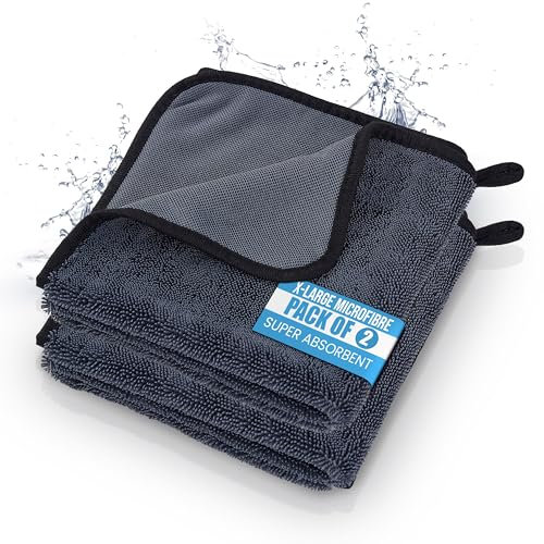 SavvyPick 2 Pack Large Microfibre Cleaning Cloth | 600 GSM Soft Lint Free Large 60 x 40 cm Micro Fibre Cloths | Super Absorbent Reusable Kitchen Car Microfiber towel for Home All Purpose