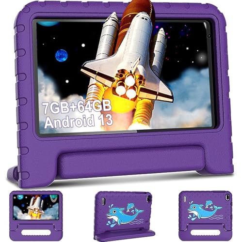 fezawio Tableta, Tableta Android 11, 7 Pulgadas, 2GB Ram 32gb ROM (TF 512gb), Control Parental, WiFi 6, Funda eva, Morado