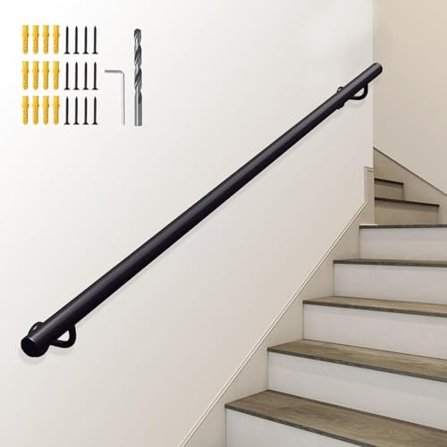 Main courante murale – Main courante intérieure et extérieure pour rampe d'escalier, rampe d'escalier en fer forgé, rampe d'escalier pour la maison, le couloir, le porche, la rampe d'appui(420cm)